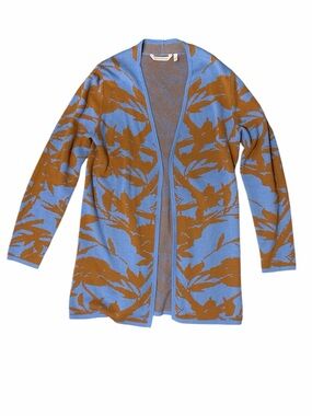 SOFT SURROUNDINGS Blue and Brown Floral Open-Front Cardigan